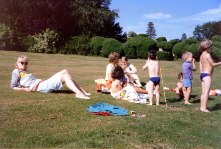 Emma Sainty with the kids at the Newt Pond in East Pennard, Somerset Emma Sainty and the kids