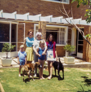 Granny Nan visiting Hume Road. With dogs Zackie and Oscar. Zackie best known for snacking on the neighbors racing pidgeons Granny Nan visiting Hume Road