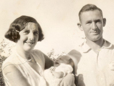 Emmie's mother and father: Gwilym Llewelyn Jones and Nan (Anna Hill), with baby Trevor Mally's grandparents with Trevor