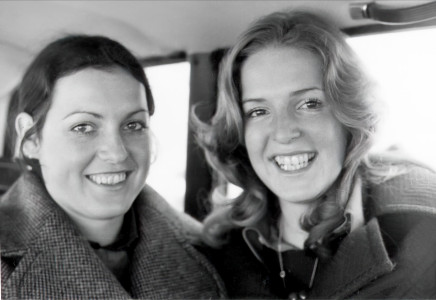 Julia and Mally in London. Just landed in England, and taking their first cab Julia and Mally in London