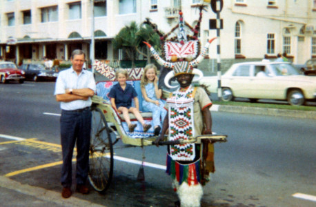 Drydie with Kathy and Andy in a Durban rickshaw Drydie, Kathy & Andy